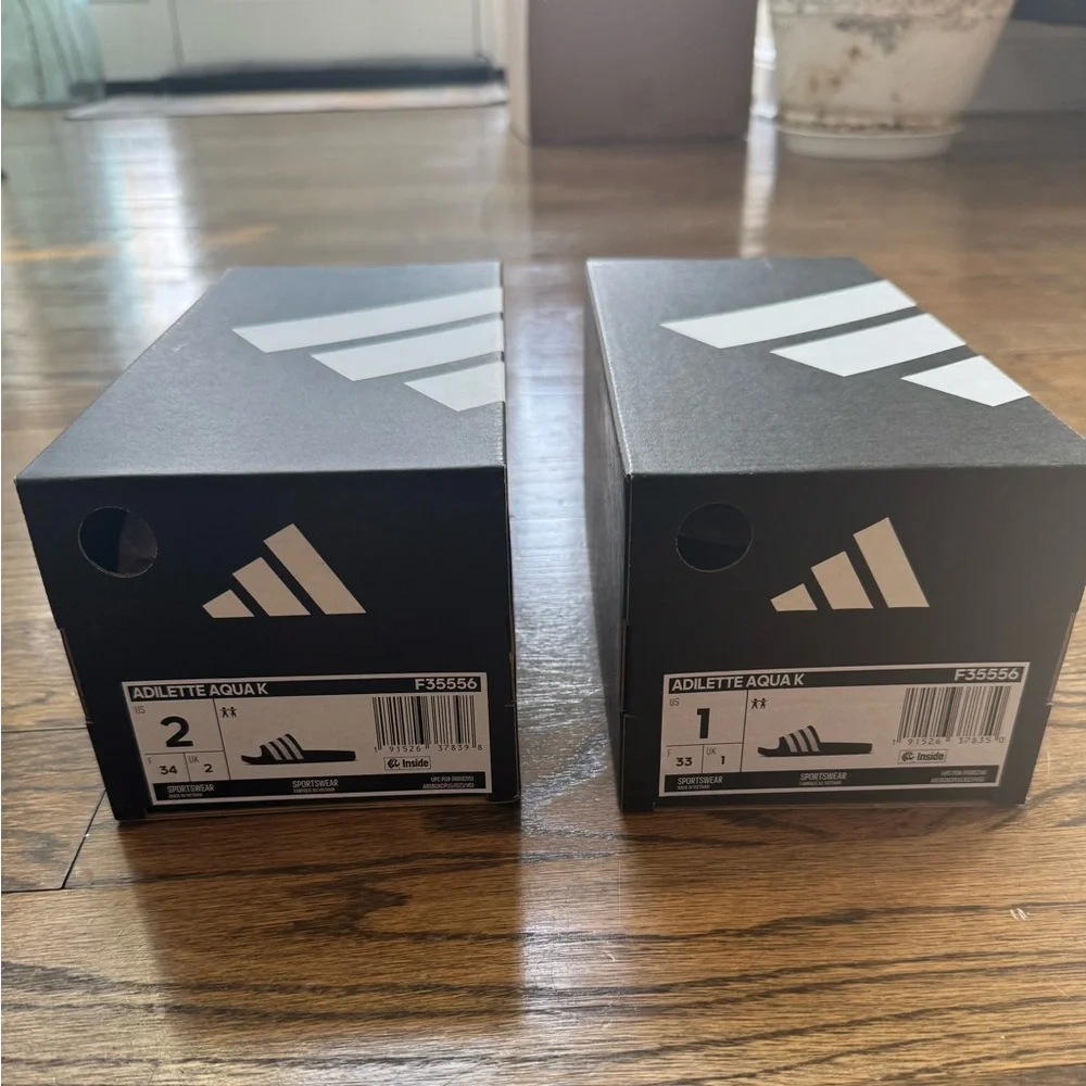 Adidas Adilette Aqua Slides Kids Sizes 1 & 2 New in Box Multiple Pairs Available